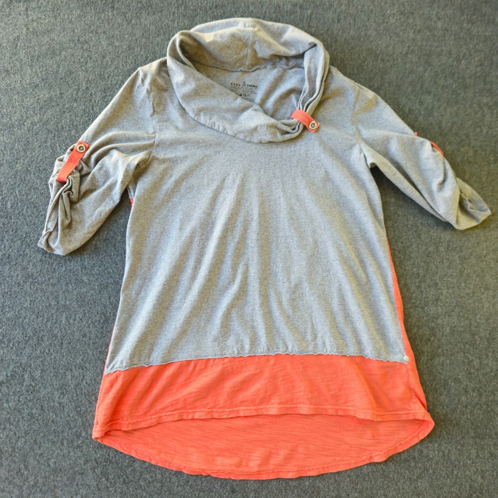 Neon Buddha Tunic Top Sz Large Grey Colorblock Cowl Neck Roll Tab Lagenlook Art